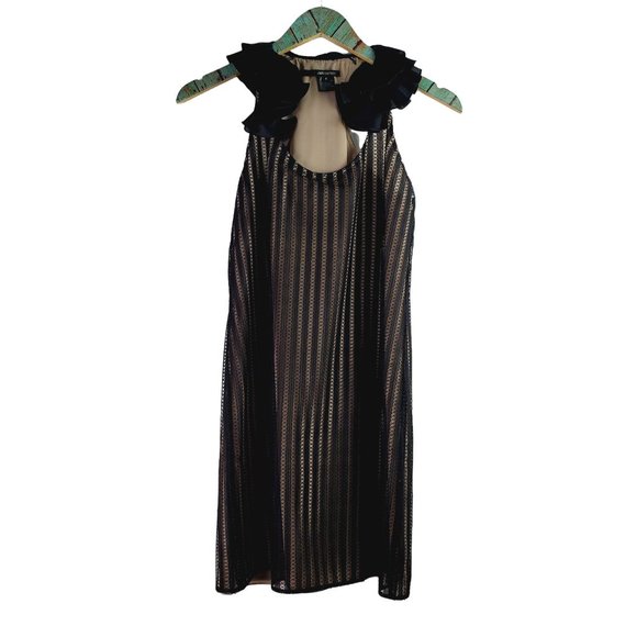JAYGODFREY Black Over Nude Overlay Big Shoulder Sheath Dress, Sz 4 - Picture 1 of 7